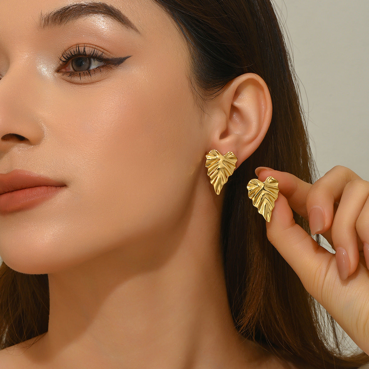 Nature Inspired Leaf Earrings – Lightweight Gold Stainless Steel Jewelry