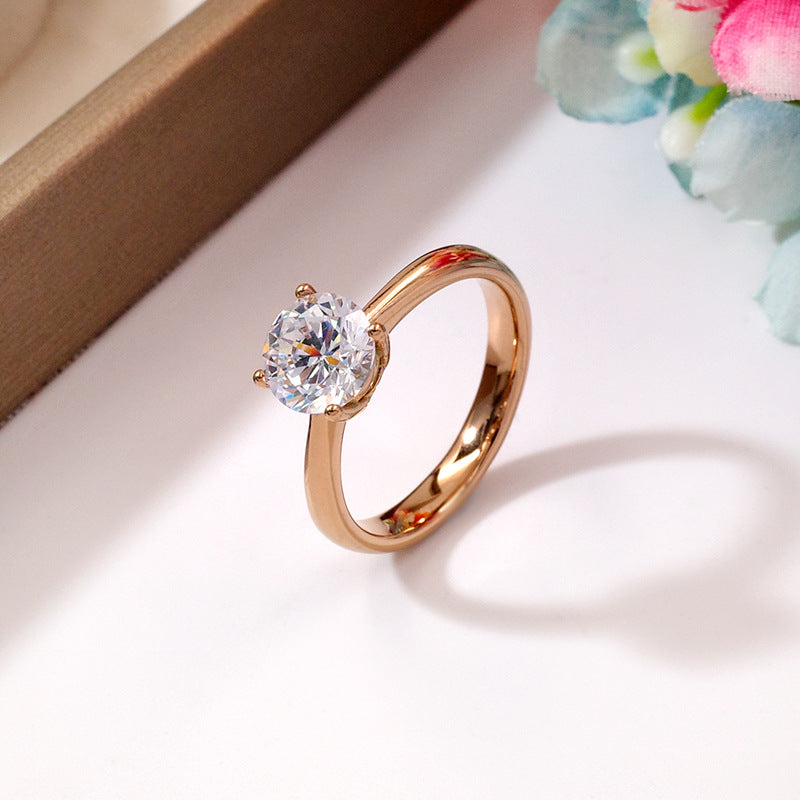 Classic Solitaire Engagement Ring – 18K Gold Plated Cubic Zirconia Promise Ring for Women A2