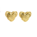 Retro Textured Heart Earrings – Waterproof Gold Stainless Steel Earrings