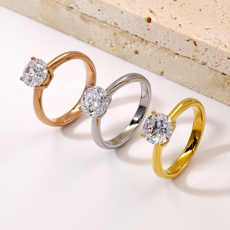 Classic Solitaire Engagement Ring – 18K Gold Plated Cubic Zirconia Promise Ring for Women A2