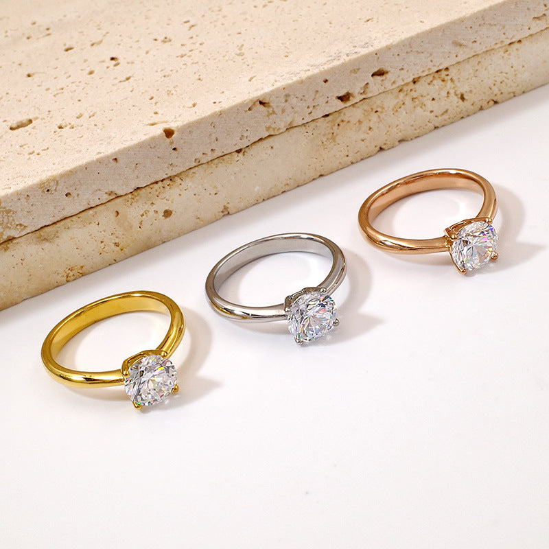 Classic Solitaire Engagement Ring – 18K Gold Plated Cubic Zirconia Promise Ring for Women A1