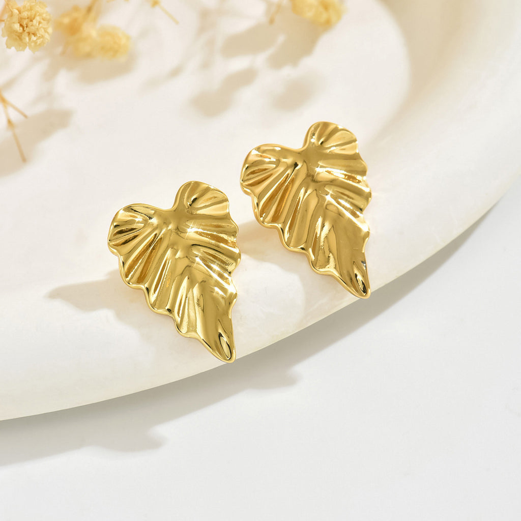 Nature Inspired Leaf Earrings – Lightweight Gold Stainless Steel Jewelry
