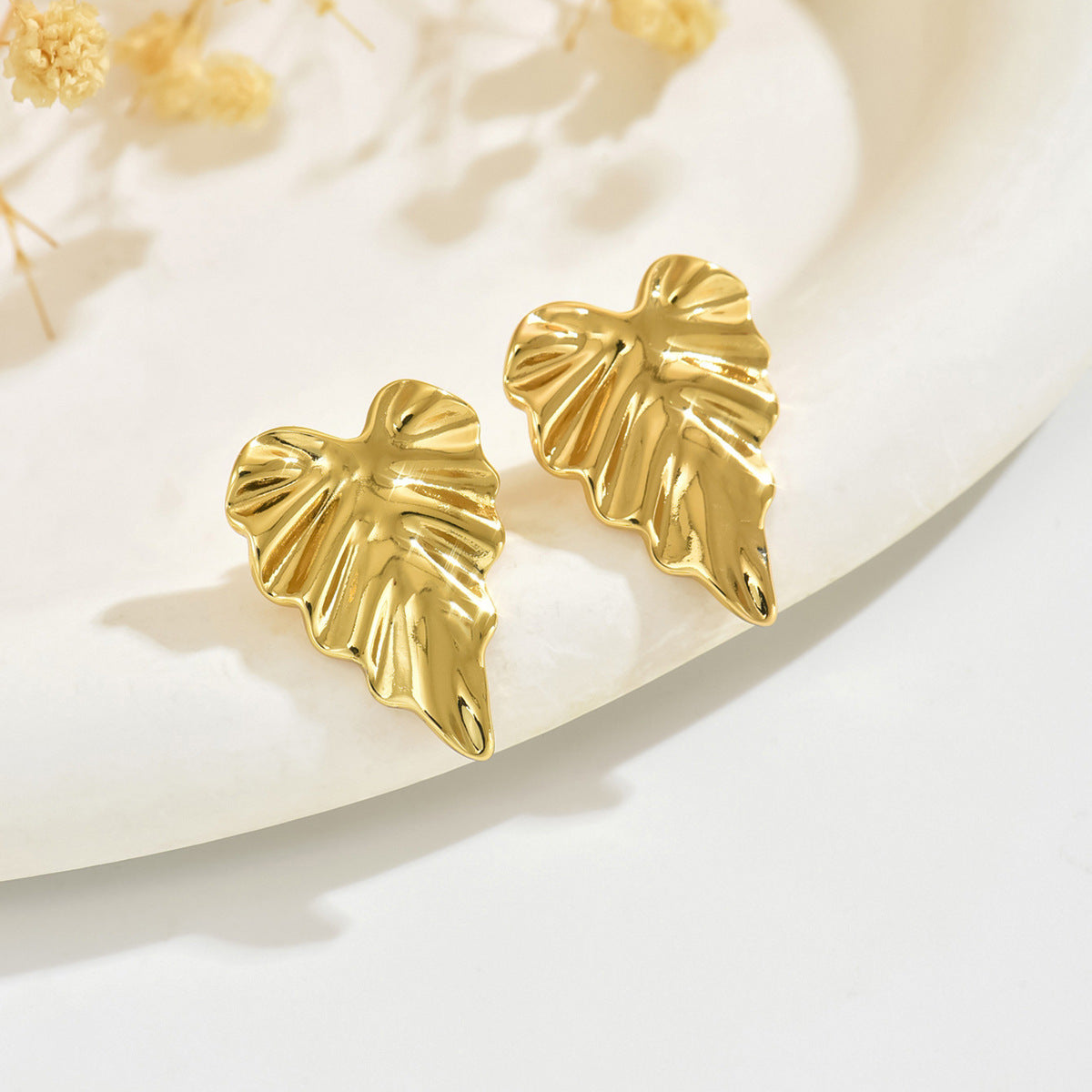 Nature Inspired Leaf Earrings – Lightweight Gold Stainless Steel Jewelry