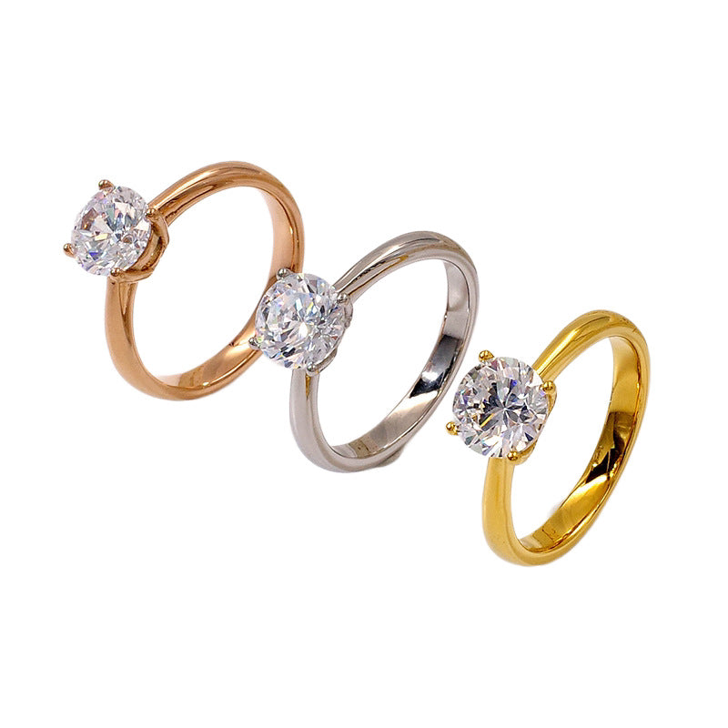 Classic Solitaire Engagement Ring – 18K Gold Plated Cubic Zirconia Promise Ring for Women A2