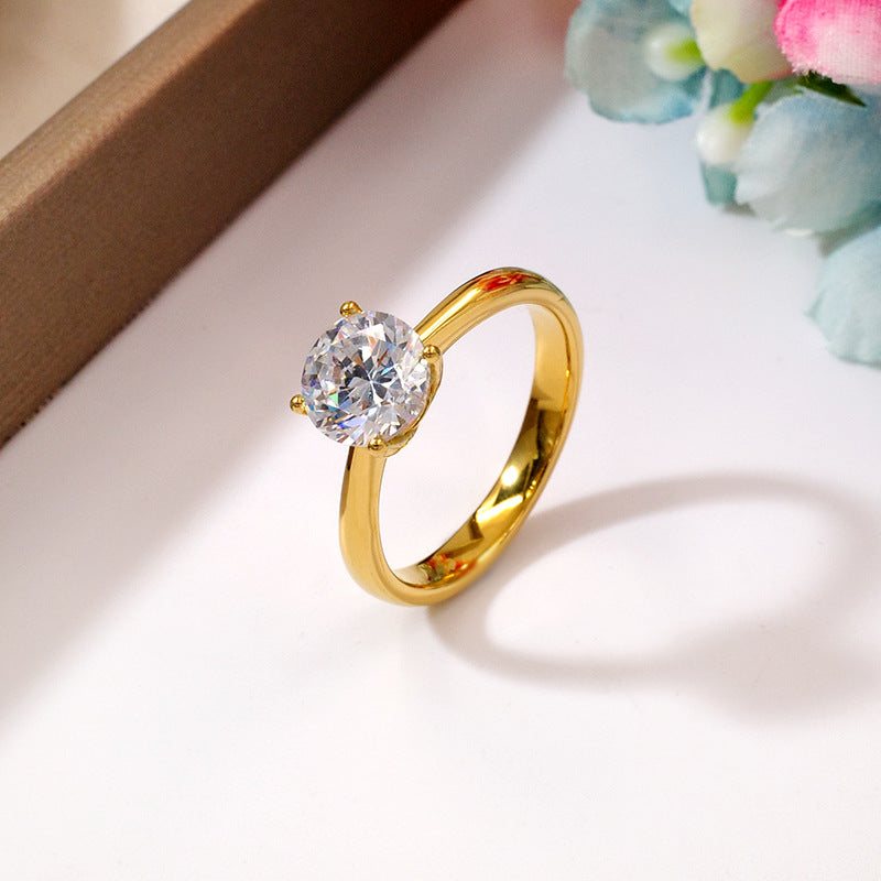 Classic Solitaire Engagement Ring – 18K Gold Plated Cubic Zirconia Promise Ring for Women A1
