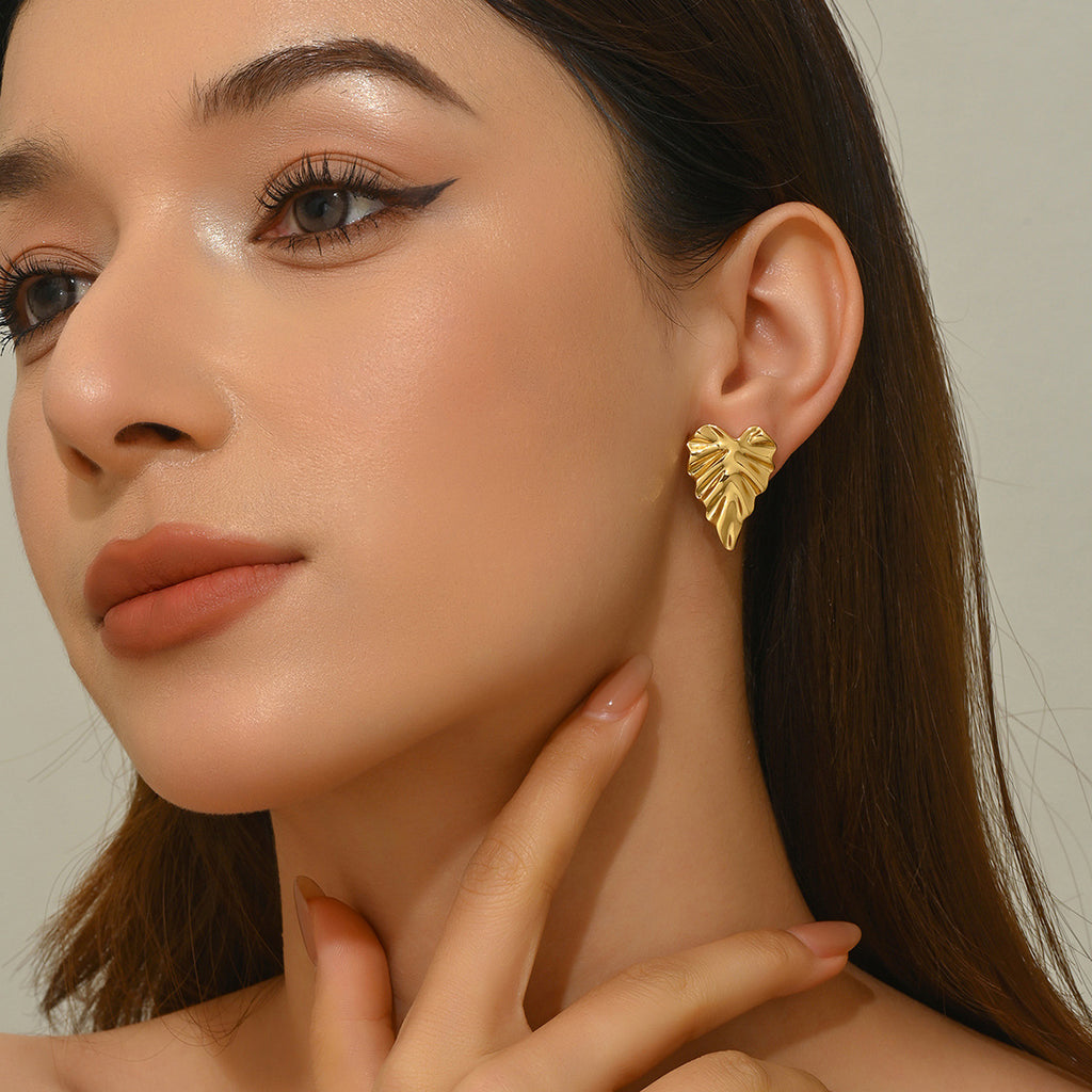 Nature Inspired Leaf Earrings – Lightweight Gold Stainless Steel Jewelry