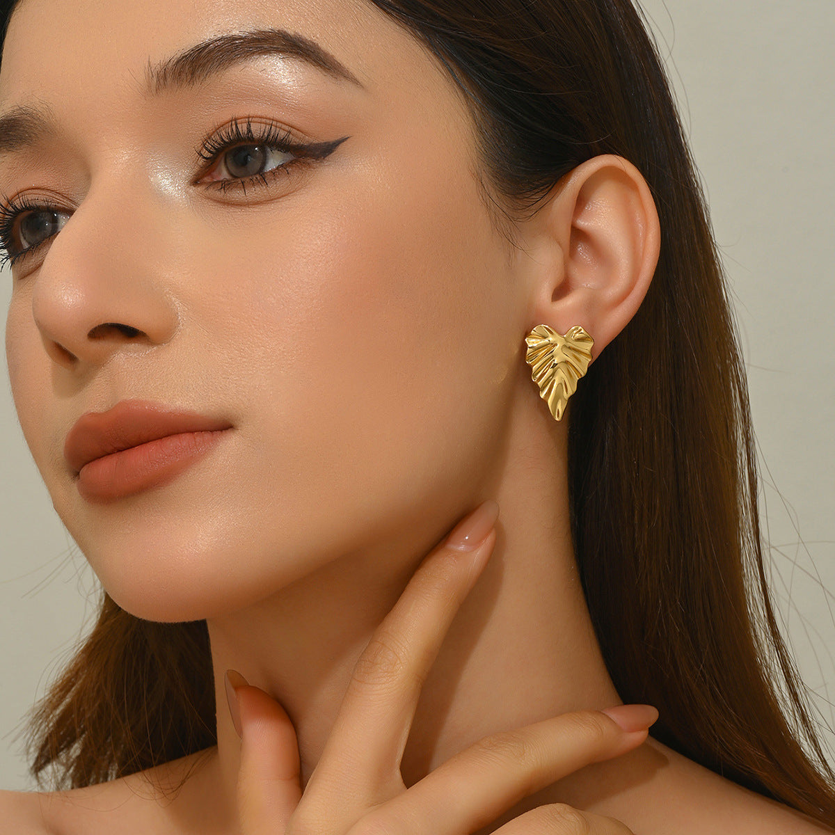 Nature Inspired Leaf Earrings – Lightweight Gold Stainless Steel Jewelry
