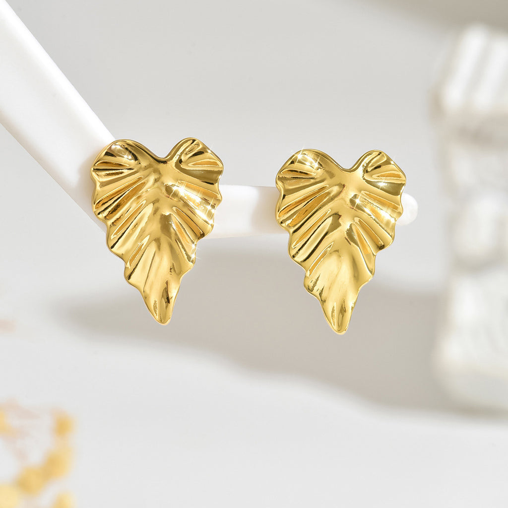 Nature Inspired Leaf Earrings – Lightweight Gold Stainless Steel Jewelry